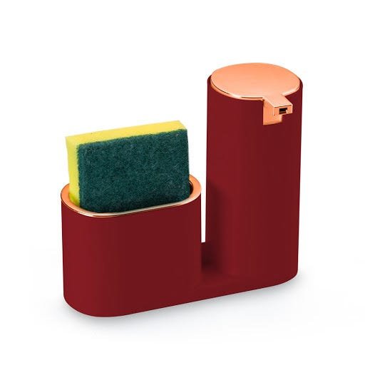 Dispenser para detergente e bucha vermelho com detalhes em rosé gold - Arthi - 2