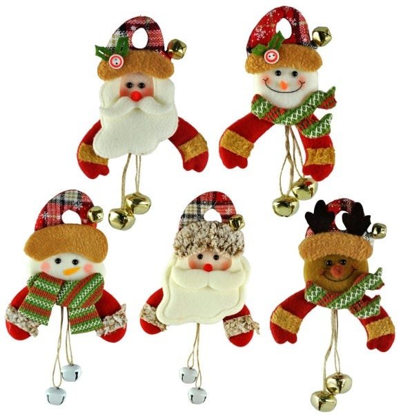 Jogo Papai Noel e Boneco de Neve Pendente Estrela Pelúcia Rústico 14cm 8  Unidades - Master Christmas