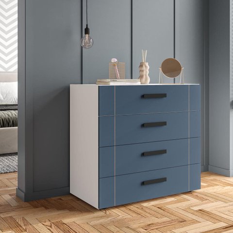 Cômoda Lisboa com 4 Gavetas 90x84cm Branco/Azul 240841
