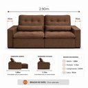 Ver imagem 5 de Sofá Retrátil Premium 2,90m Molas Ensacadas Veludo Marrom Conforto Superior Máximo