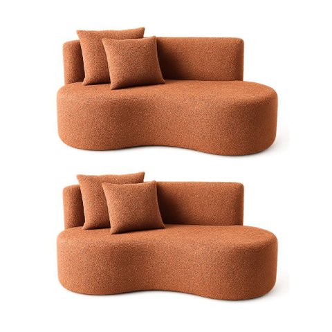 Kit 02 Sofá Decorativo Curvo Orgânico Nature Gaia Boucle Terracota - Montanaris Decor