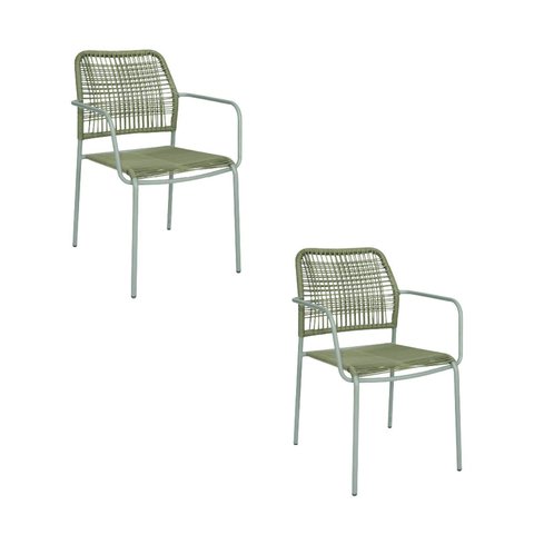 Kit com 2 Cadeiras Aço Carbono e Corda Náutica para Área Externa Copacabana Verde