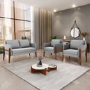 Ver imagem 2 de Kit 1 Sofá Namoradeira e 2 Poltronas Lana Suede Cinza Base de Madeira - D'Rossi Almeida Martins