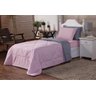 Kit 04 Edredom+Lençol Ternura Dupla Face Solteiro Rosa Cinza - 1