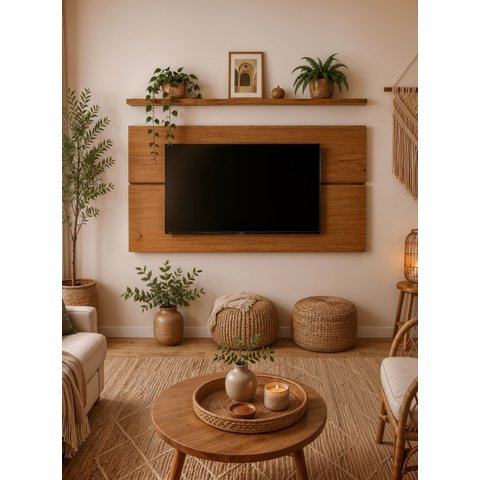 Painel para TV com Prateleira 180cm Retro MDF Freijó Dallas - On Móveis