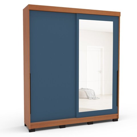 Guarda-Roupa 2 Portas Correr com Espelho Madrid Azul/Freijó
