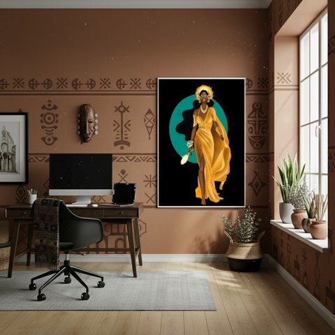 Quadro Oxum - Orixá da Beleza e da Prosperidade - 70x50cm:moldura Branca