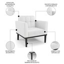 Ver imagem 5 de Sofá Namoradeira e 2 Poltronas Base Madeira Preto Ana Sintético Branco - Ibiza
