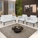 Ver imagem 2 de Sofá Namoradeira e 2 Poltronas Base Madeira Preto Ana Sintético Branco - Ibiza