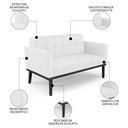 Ver imagem 3 de Sofá Namoradeira e 2 Poltronas Base Madeira Preto Ana Sintético Branco - Ibiza