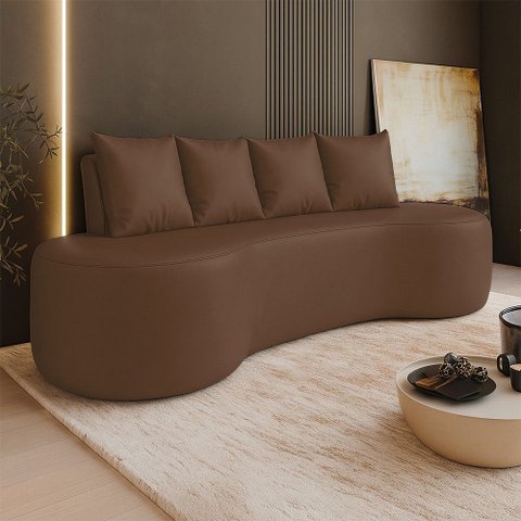 Sofá 3 Lugares Orgânico 210cm com Almofadas Benin Sintético Pu B03 - D’Rossi