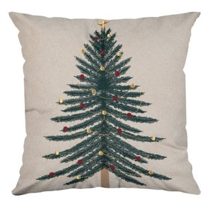 Capa para Almofada Aveludada Bordada Árvore de Natal 4x43cm