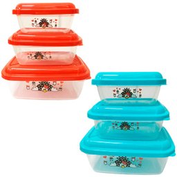 Conjunto de 3 Pote Plástico Transparente Útil com Tampa Azul - 6