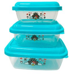Conjunto de 3 Pote Plástico Transparente Útil com Tampa Azul - 1