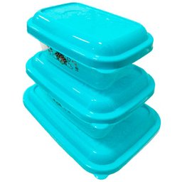 Conjunto de 3 Pote Plástico Transparente Útil com Tampa Azul - 2