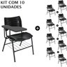 Kit 10 Cadeiras Universitárias Preta com Porta Livros Prancheta Plástica - 1