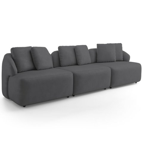 Sofá 3 Lugares para Sala de Estar Living 228cm Arlo F04 Veludo Grafite Tc-12003 - Lyam Decor