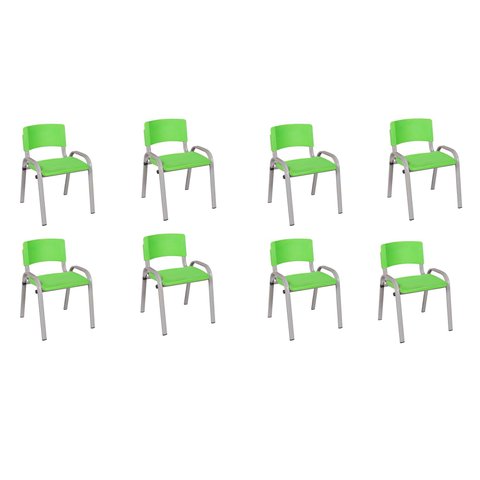 Kit 8 Cadeiras Infantil Iso, Escola, Base Cinza- Verde Claro
