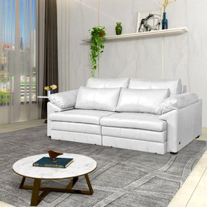 Sofá Decorativo Piece Bipartido Retrátil Sala de Estar 215cm Couro Branco G58 - Gran Belo