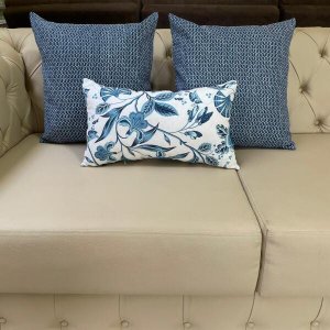 Kit 3 Almofadas Composê Geométrico e Paradise Floral Azul Impermeável