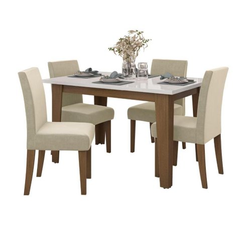 Conjunto de Mesa Sala de Jantar Miami com 4 Cadeiras Trieste Suede 1,20m Cedro / Off White / Areia