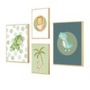 Ver imagem 1 de Kit 4 Quadros para Quarto Infantil Menino Dinossauro Verde