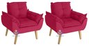 Ver imagem 2 de Kit 02 Poltrona/cadeira Decorativa e Puff Glamour Vermelho com Pés Quadrado Vermelho