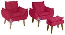 Ver imagem 1 de Kit 02 Poltrona/cadeira Decorativa e Puff Glamour Vermelho com Pés Quadrado Vermelho