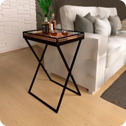 Mesa de Canto para Sala Dobrável com Bandeja Preto Fosco - 1 Mesa de Canto para Sala Dobrável com Bandeja Preto Fosco - 1