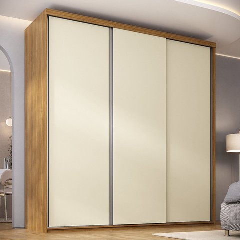 Guarda-Roupa Casal MDF BP 3 Portas 4 Gavetas Liege Marrom/Nogueira/Off White