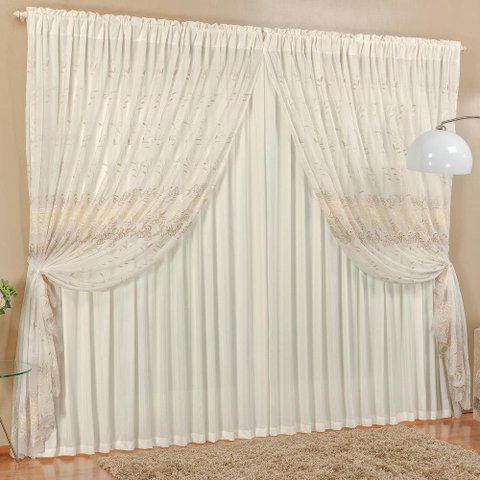 Cortina Italiana para Quarto Palha Varão Simples 3 Metros - Bordados Ricardo 3025