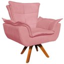 Ver imagem 1 de Poltrona Decorativa Base Giratória em Madeira Charger Suede Rosê - Gran Belo