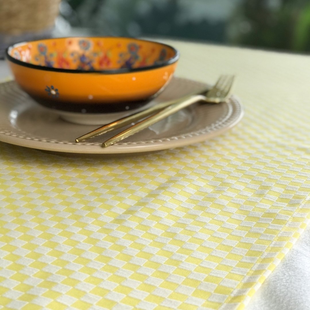 TRILHO DE MESA QUADRICULADO AMARELO Almofadas Estilo - 2