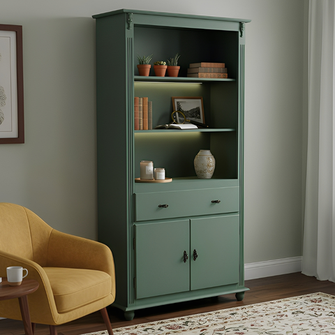 Estante Sevilha com 1 Gaveta e 2 Portas Pés Torneados Meyer Móveis - Verde Kalle Laca