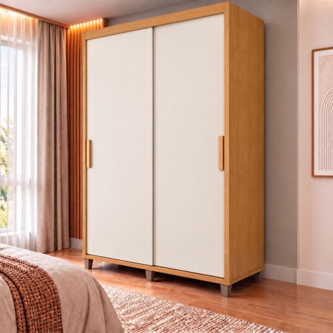 Guarda-Roupa Casal 2 Portas de Correr 3 Gavetas Off White Cinamomo Barcelona