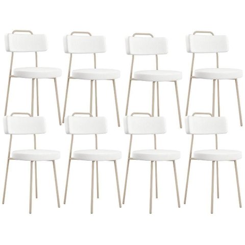 Kit 08 Cadeiras Decorativas Estofada Sala Jantar Barcelona Arena L02 Facto Branco - Lyam