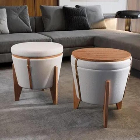 Puff Decorativo Baú Flex Tampo para Mesa Centro Linho Claro