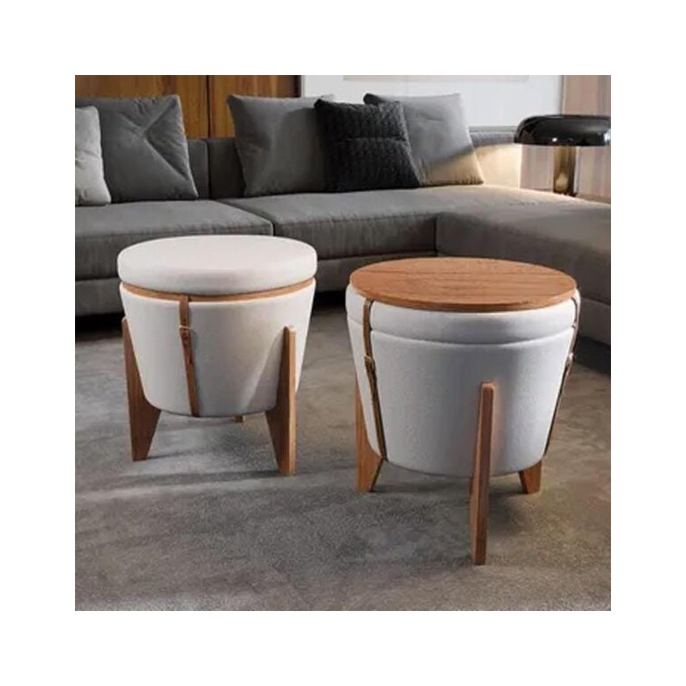 Puff Decorativo Baú Flex Tampo para Mesa Centro Linho Claro