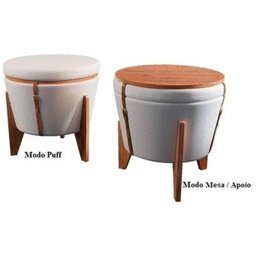 Puff Decorativo Baú Flex Tampo para Mesa Centro Linho Claro - 2