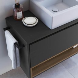 Gabinete de Banheiro Suspenso 80cm com 1nicho 1toalheiro 1porta Bh8060 Mel/grafite com Cuba - 6