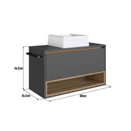Gabinete de Banheiro Suspenso 80cm com 1nicho 1toalheiro 1porta Bh8060 Mel/grafite com Cuba - 3
