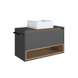 Gabinete de Banheiro Suspenso 80cm com 1nicho 1toalheiro 1porta Bh8060 Mel/grafite com Cuba - 2