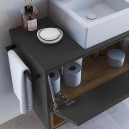 Gabinete de Banheiro Suspenso 80cm com 1nicho 1toalheiro 1porta Bh8060 Mel/grafite com Cuba - 7