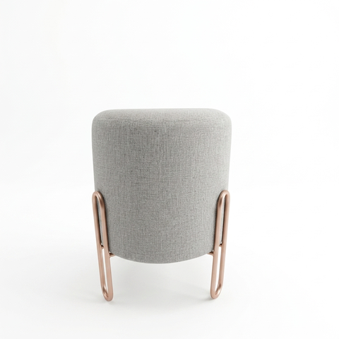 Puff Banqueta Decorativo com Base de Metal Ferro e Tecido em Linho - Cinza/Bronze