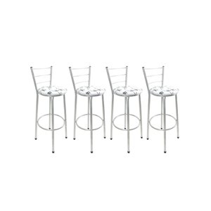 Kit 4 Banquetas Alta Prata Cozinha Gourmet Americana Balcão:branco Floral