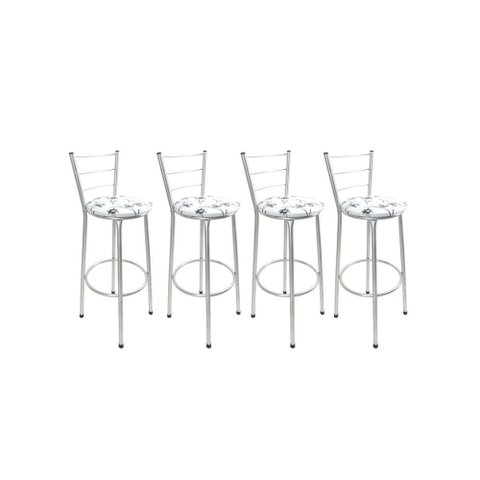 Kit 4 Banquetas Alta Prata Cozinha Gourmet Americana Balcão:branco Floral