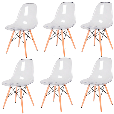 Cadeira Transparente Eiffel Eames Base Madeira Incolor 130pc Quantidade:6