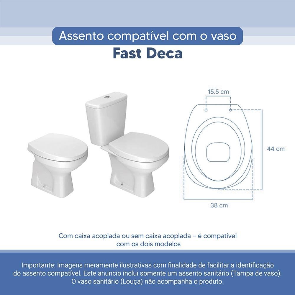 Assento Sanitário Tampa de Vaso Branco Resina Poliester Fast para Bacia Deca - 3