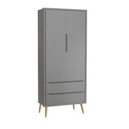 Jogo de Quarto Infantil Theo Guarda Roupa 2 Portas e Cômoda 6 Gavetas Cinza Fosco com Pés Madeira Na - 2