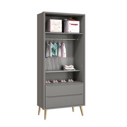 Jogo de Quarto Infantil Theo Guarda Roupa 2 Portas e Cômoda 6 Gavetas Cinza Fosco com Pés Madeira Na - 3